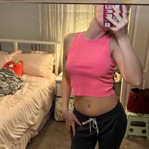Aerie Bright Pink Ribbed Crop Top